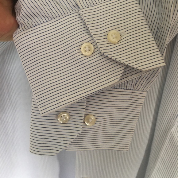 Zara Man White Striped Long Sleeve Shirt Sz. L - Picture 8 of 10